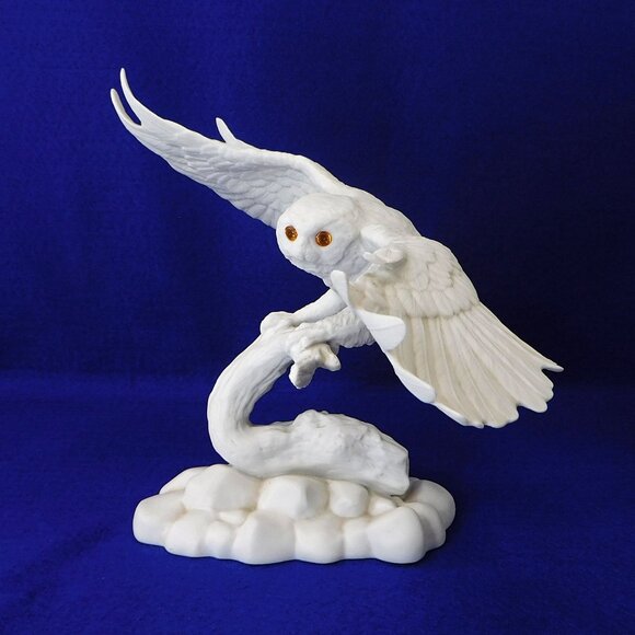 Night Sentinel Figurine Snowy Owl on Branch Jonathan Bronson Franklin Porcelain - Picture 2 of 12